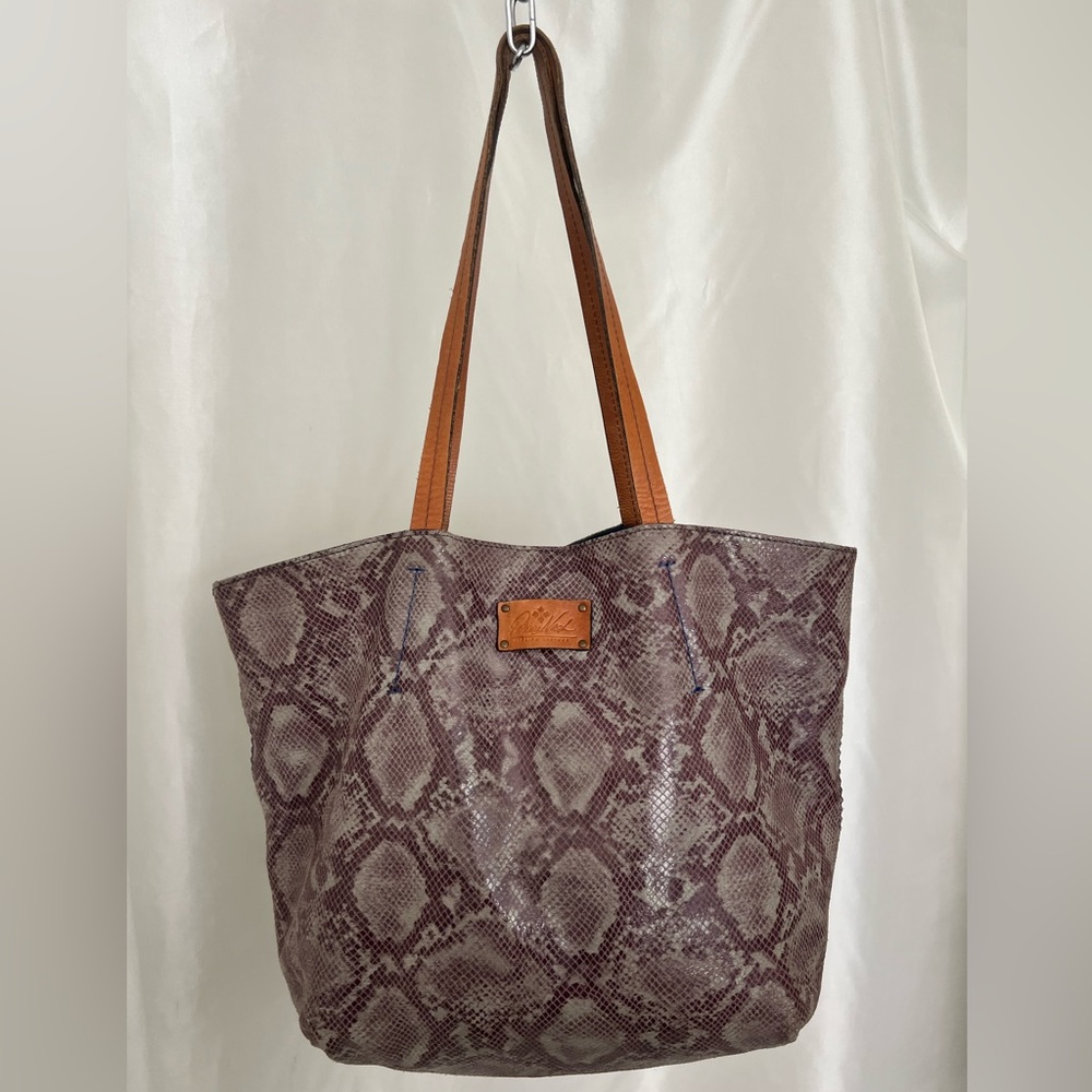 Patricia Nash Brown/Tan Snake Python Print Italian Leather Tote